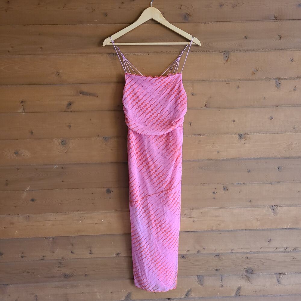 Urban Outfitters Dress Y2K Pink Mesh Midi Wild Side Draped Feminine M Boho 90's - Picture 3 of 5